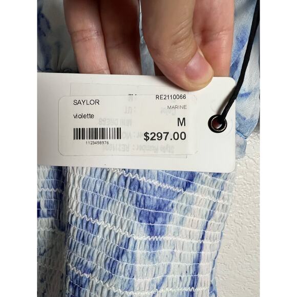 SAYLOR NEW Violette Blue White Abstract Smocked Mini Dress Size M - Picture 11 of 11